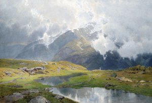 曇りの高い山の風景 作： Carl Julius E. Ludwig